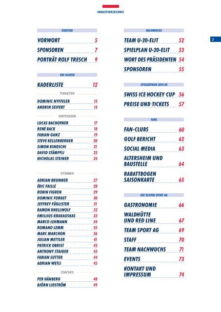 Saisonprogramm EHC Kloten 2019-20