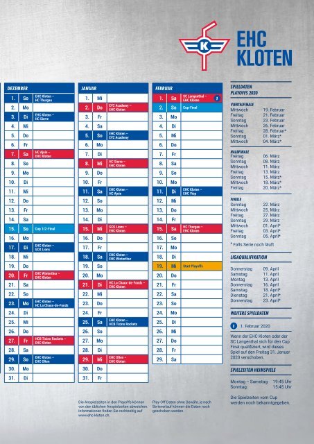 Saisonprogramm EHC Kloten 2019-20