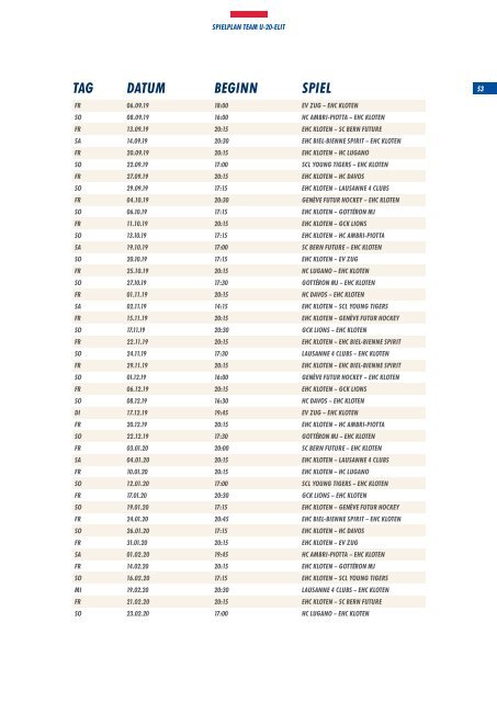 Saisonprogramm EHC Kloten 2019-20