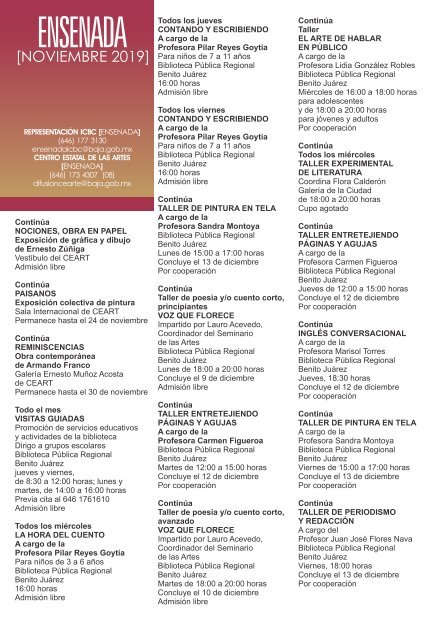 Agenda Cultural del ICBC Noviembre 2019