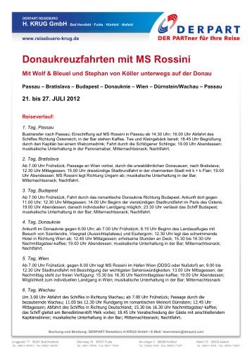 Donaukreuzfahrten mit MS Rossini - Internet-Reiseparadiese