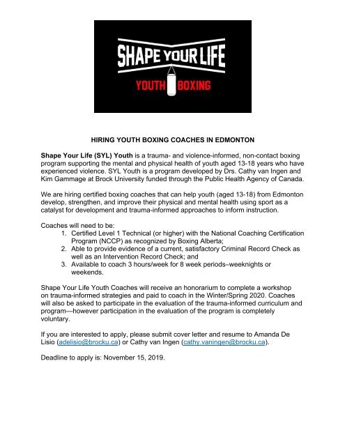 Former Canadian Boxer Nora Daigle Visits the Shape For Life Boxing Program  – by Cathy Van Ingen – Historical Database