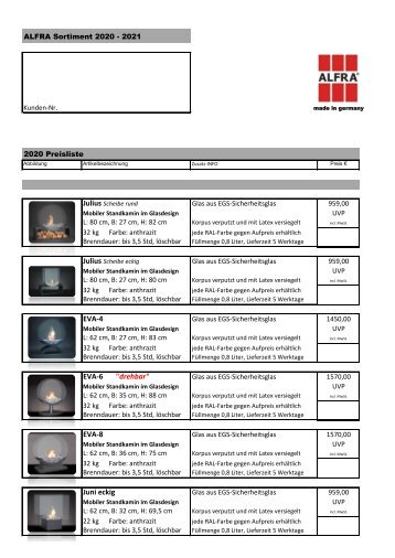 ALFRA Preisliste Sortiment 2020 - 2021 mit Bilder  deutsch