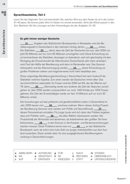 Modellprüfung 2 Telc Deutsch B2 Lösungen Pdf 16 Sprachbausteine Sprach