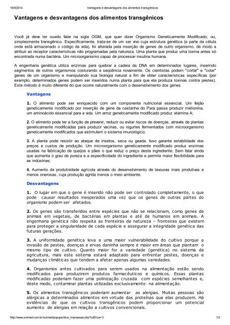 Vantagens e desvantagens dos alimentos transgênicos