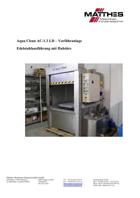 Aqua Clean AC-1.3 LD - MATTHES · Maschinen Industrietechnik