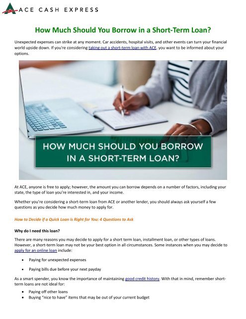 How Much Should You Borrow in a Short-Term Loan? - ACE Cash Express