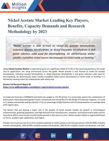 Nickel Acetate Market - Global Demand Analysis and Opportunity Outlook 2023