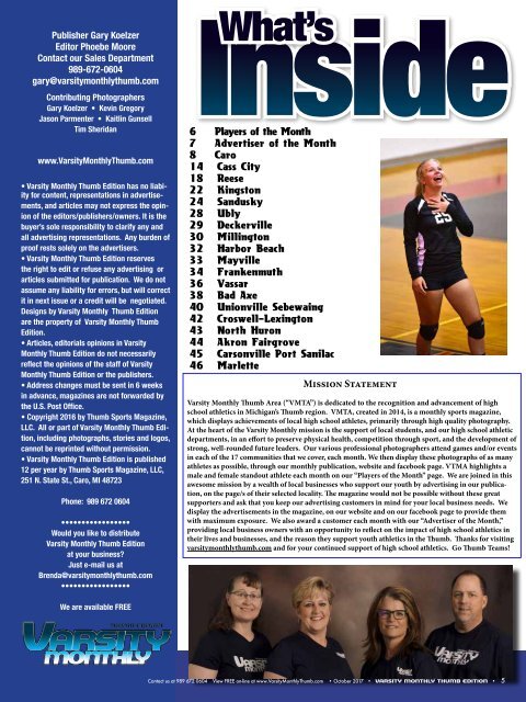 October 2017 Issue of Varsity Monthly Thumb Magazine