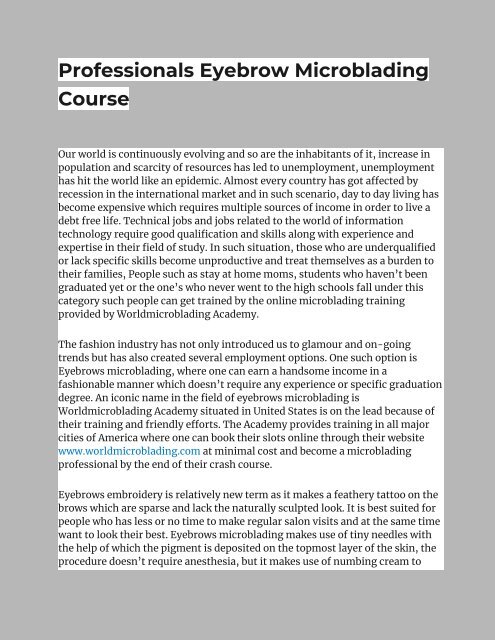 Professionals Eyebrow Microblading Course