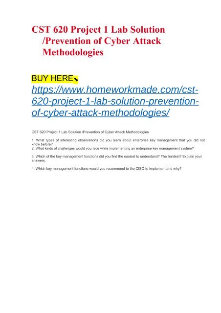CST 620 Project 1 Lab Solution :Prevention of Cyber Attack Methodologies