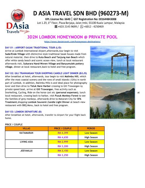 Lombok Honeymoon Packages Private Pool Villa Exclusive D Asia Travels