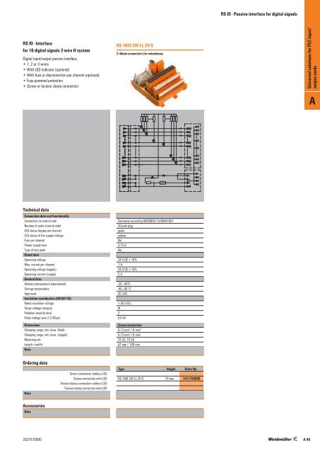 Weidmueller PLC-interface units, front adapters and prefabricated cables. 