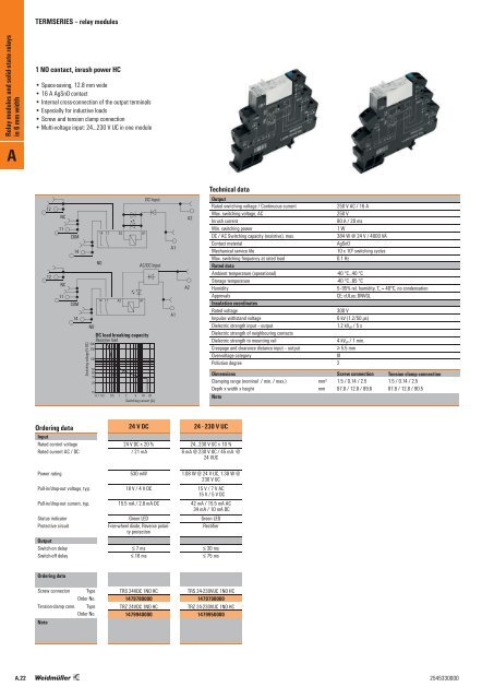 Weidmueller relays, solid-state relays, timer and safety relays. 