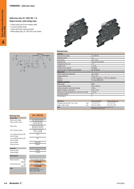 Weidmueller relays, solid-state relays, timer and safety relays. 