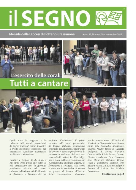 Il Segno - Mensile della Diocesi die Bolzano-Bressanone - Anno 55, numero 10, novembre 2019