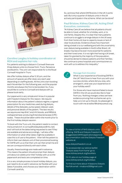 Kidney Matters - Issue 7 Autumn 2019