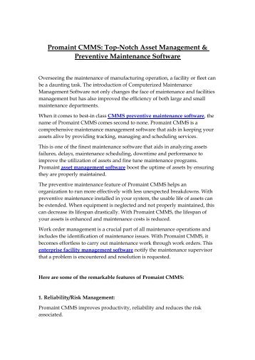 Promaint CMMS: Top-Notch Asset Management & Preventive Maintenance Software