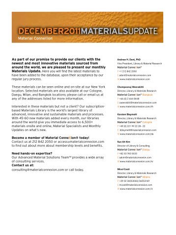 december2011materialsupdate - Material ConneXion