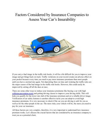 Factors Considered by Insurance Companies to Assess Your Car