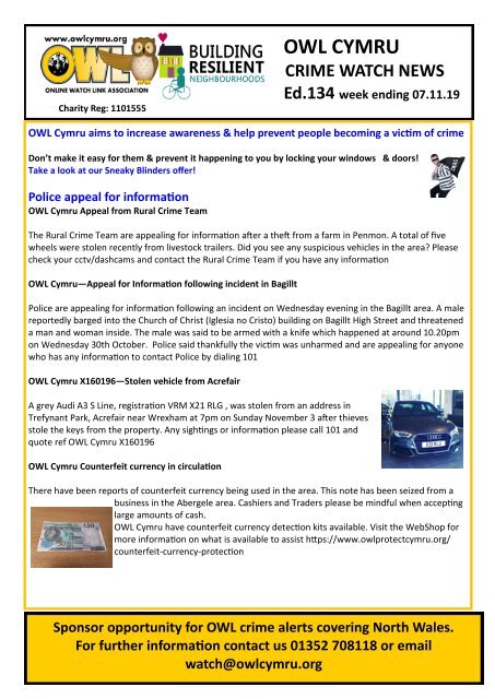 Ed134 we 07.11.19 OWL Cymru Crime Watch News North Wales