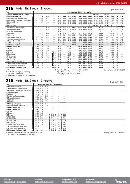 215 | Vejle - Nr. Snede - Silkeborg | Gyldig 01.01.20 | Midttrafik