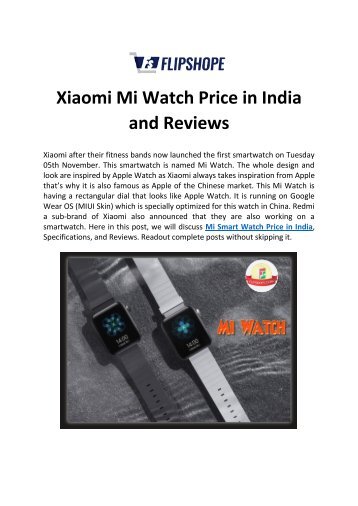 Xiaomi Mi Watch Price in India and Reviews