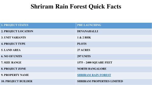 Shriram RainForest Plots For sale In Devanahalli Bangalore