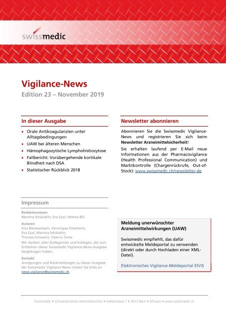 Swissmedic Vigilance News Edition 23 November 2019