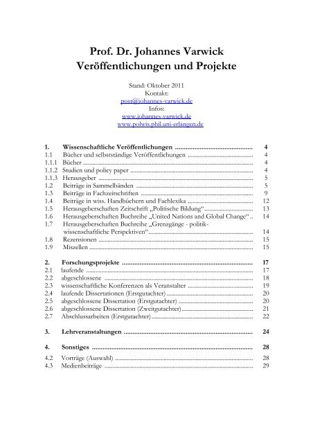 Prof. Dr. Johannes Varwick Veröffentlichungen und Projekte