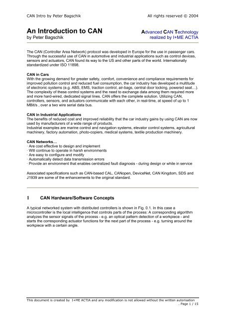 An Introduction to CAN - I+ME ACTIA GmbH