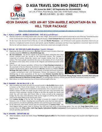 Danang Tour Packages- Marble Mt, Hoi An, My Son Holyland, Ba Na Hills Exclusive- D Asia Travels