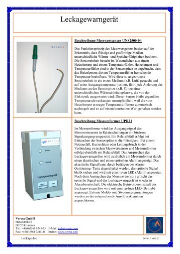 Datenblatt Leckagewarngerät - Measurement Valley