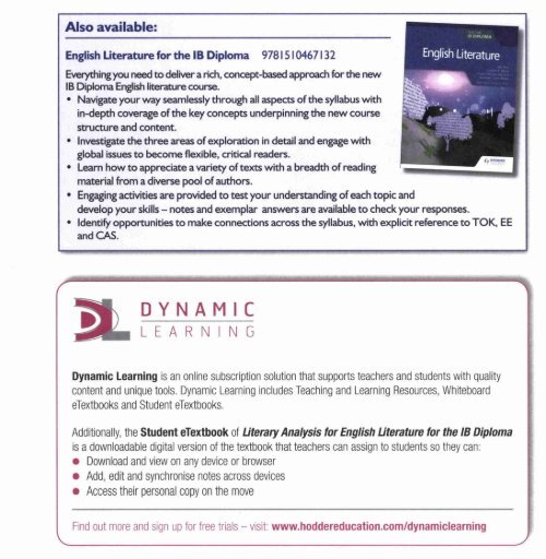 9781510467149 Literary analysis for English Literature for the IB Diploma  Skills for Success 40p