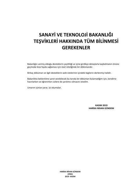 Sanayi ve Teknoloji Bak. Tesvik Programlari