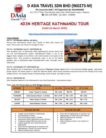 Nepal Tour Packages- Heritage Kathmandu, Pokhara Sarangkot, Chitwan Exclusive- D Asia Travels