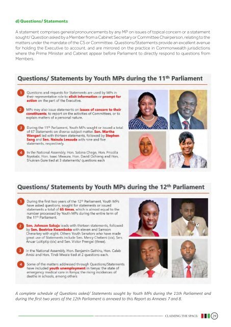 Claiming the space: The inclusion and participation of  the youth in Kenya's 11th and 12th Parliaments