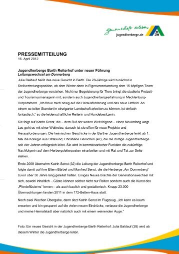 pressemitteilung - DJH Jugendherbergen Mecklenburg-Vorpommern