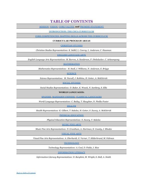 Mission, Vision, Competencies, Standards, and Benchmarks