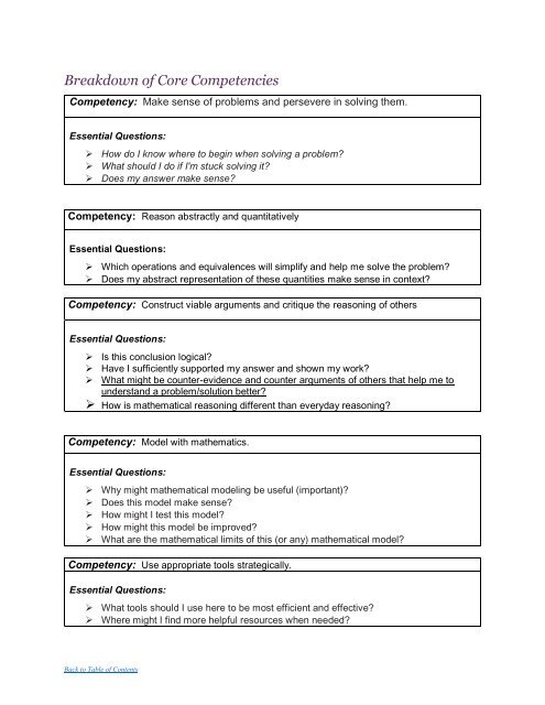 Mission, Vision, Competencies, Standards, and Benchmarks