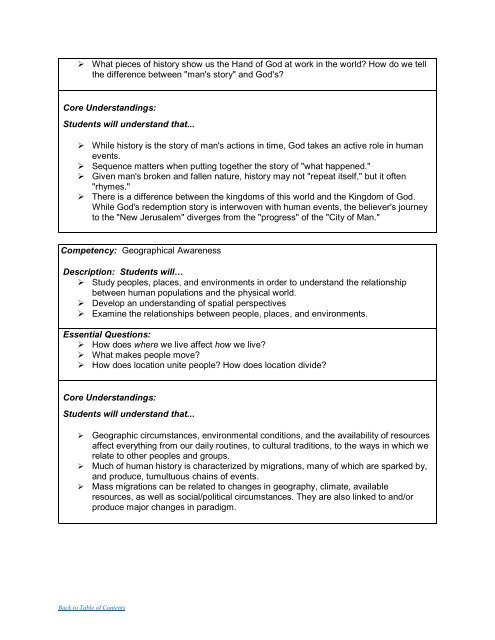 Mission, Vision, Competencies, Standards, and Benchmarks