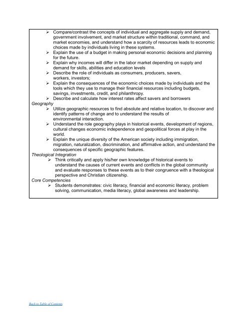 Mission, Vision, Competencies, Standards, and Benchmarks