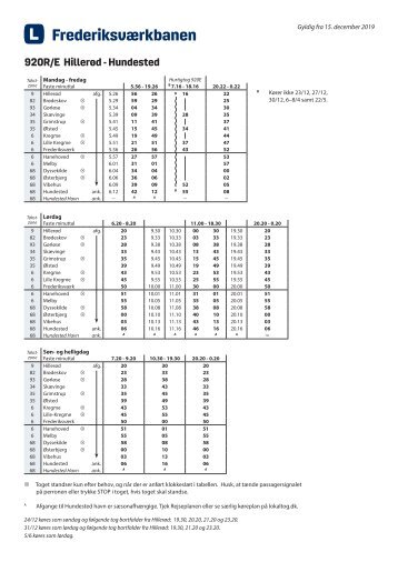 FREDERIKSVÆRKBANEN | Hillerød - Hundested | Gyldig 15~12~19 | LOKALTOG