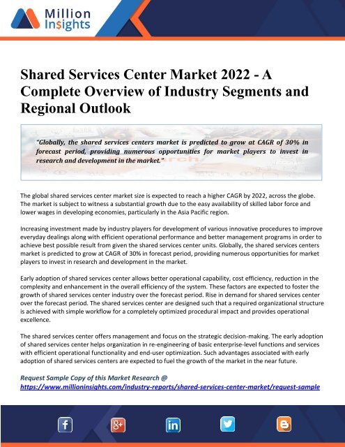 Shared Services Center Market 2022 - A Complete Overview of Industry Segments and Regional Outlook 