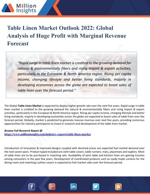 Table Linen Market Manufacturing Cost Analysis, Key Raw Materials ... - Table Linen Materials Chip Trends Confurrence