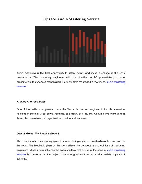 Tips for Audio Mastering Service
