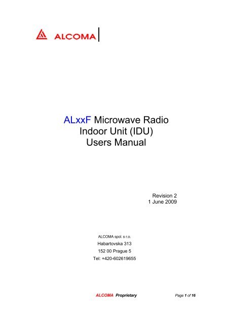 ALxxF Microwave Radio Indoor Unit (IDU) Users Manual - Meconet