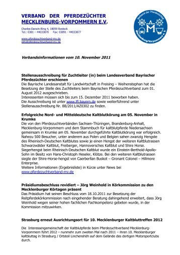 Termine 2011 - Pferdezuchtverband Mecklenburg-Vorpommern