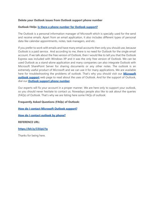 Delete your Outlook issues from Outlook support phone number