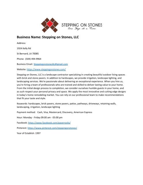 Stepping on Stones, LLC